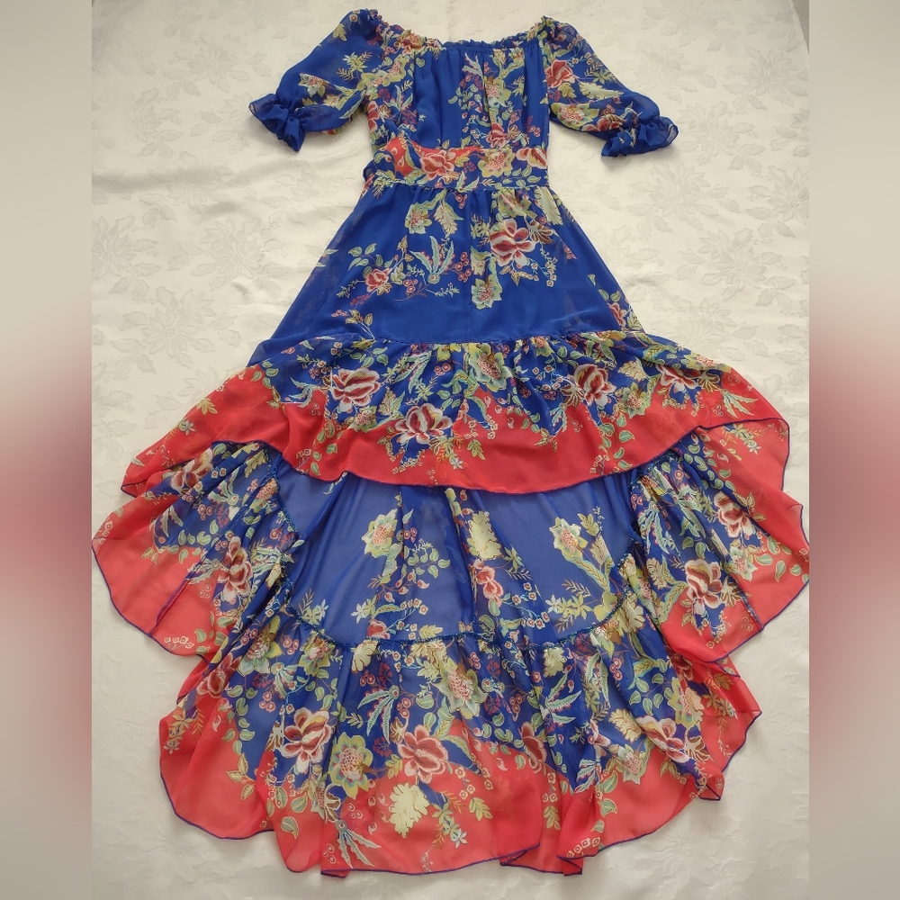 Jeff Gallano ROME Made in France Paris Floral High Low Dress